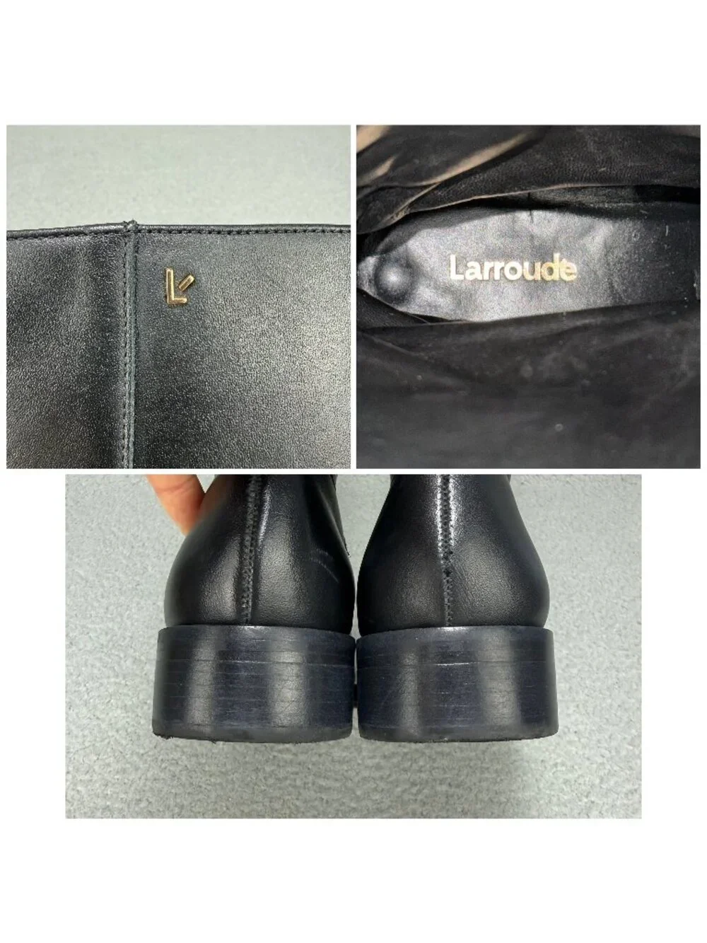 Larroude Boots Womens 7.5 Shoes Black Leather Anne Knee High Riding Square Toe